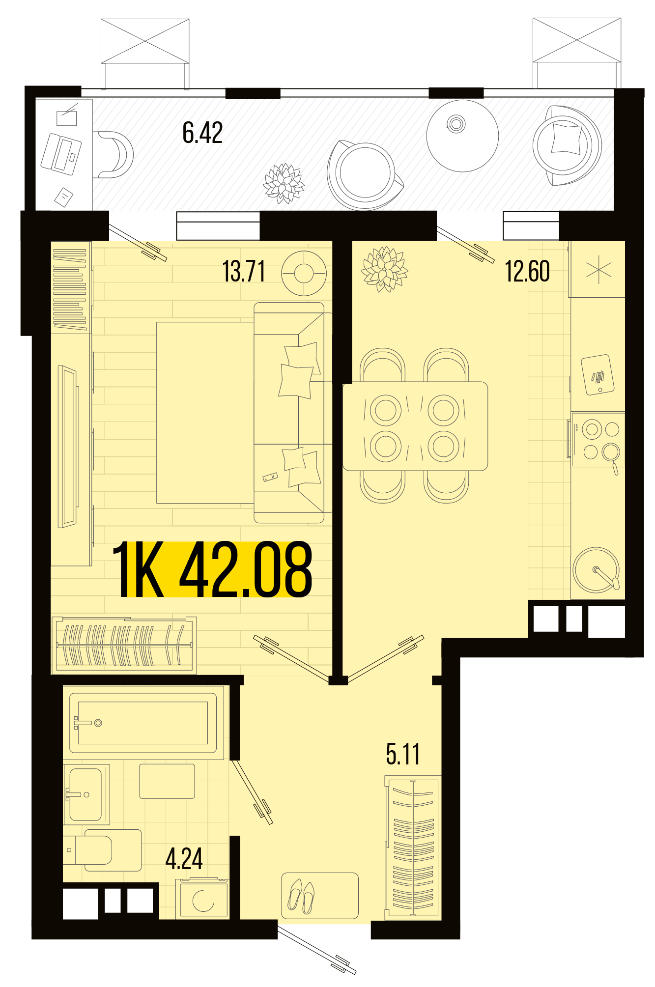 Планировка: 1-комн. квартира 38,9 м²
