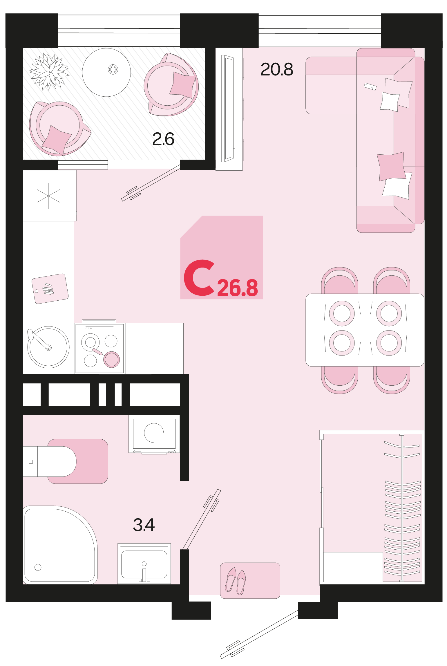 Планировка: Студия 25,5 м²