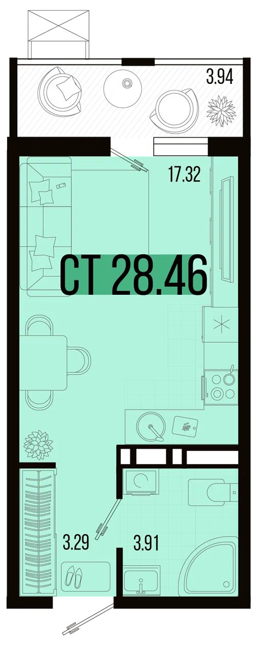 Планировка Студия 27 м²