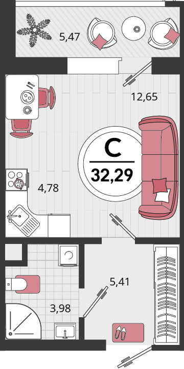 Планировка: Студия 28,5 м²