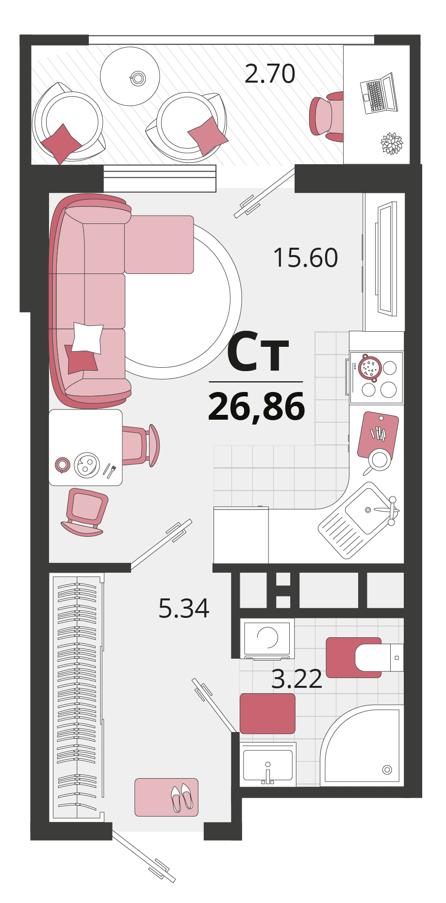 Планировка: Студия 27,3 м²
