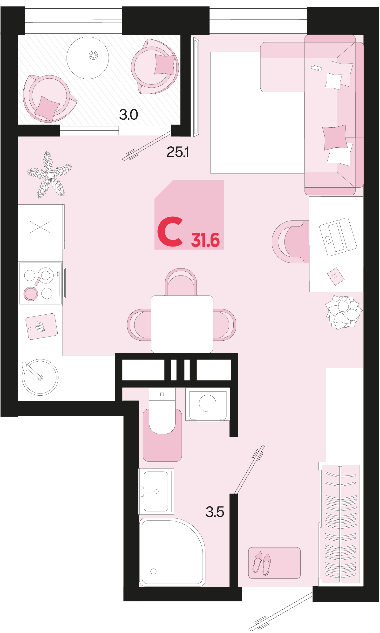 Планировка Студия 30,1 м²