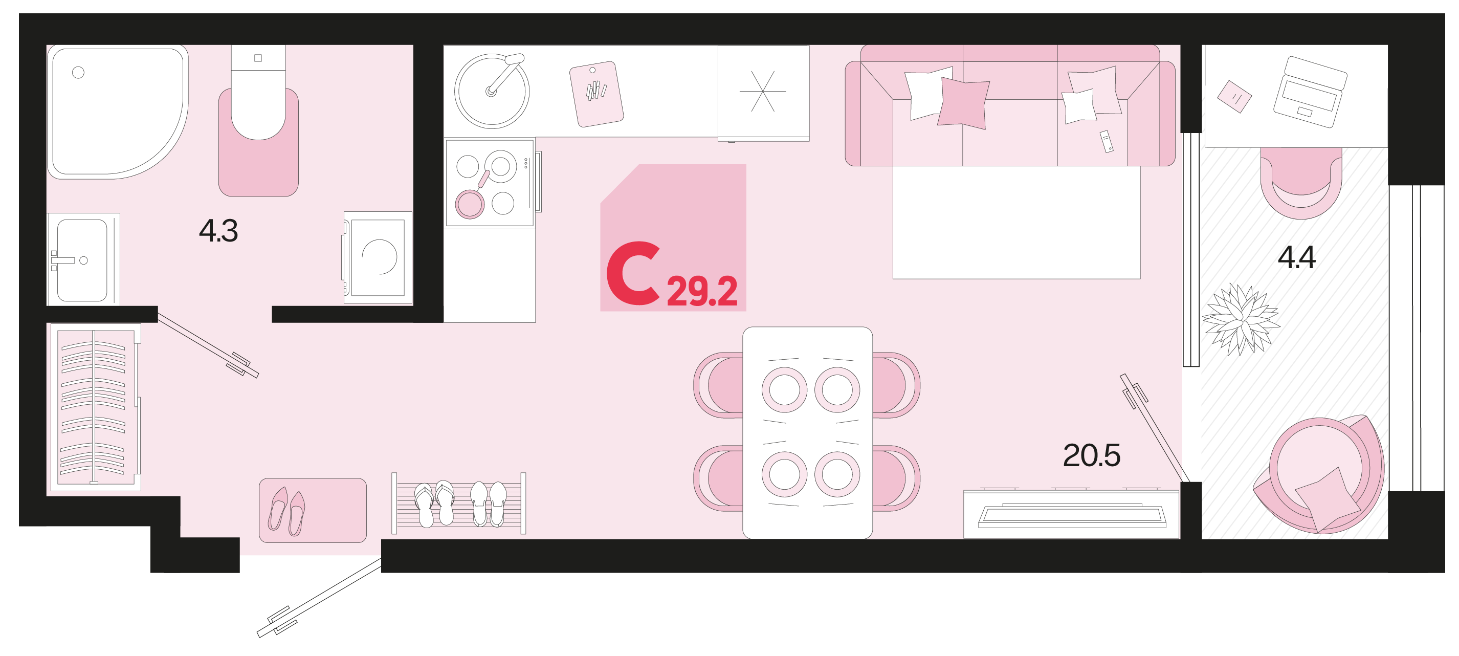 Планировка: Студия 27 м²