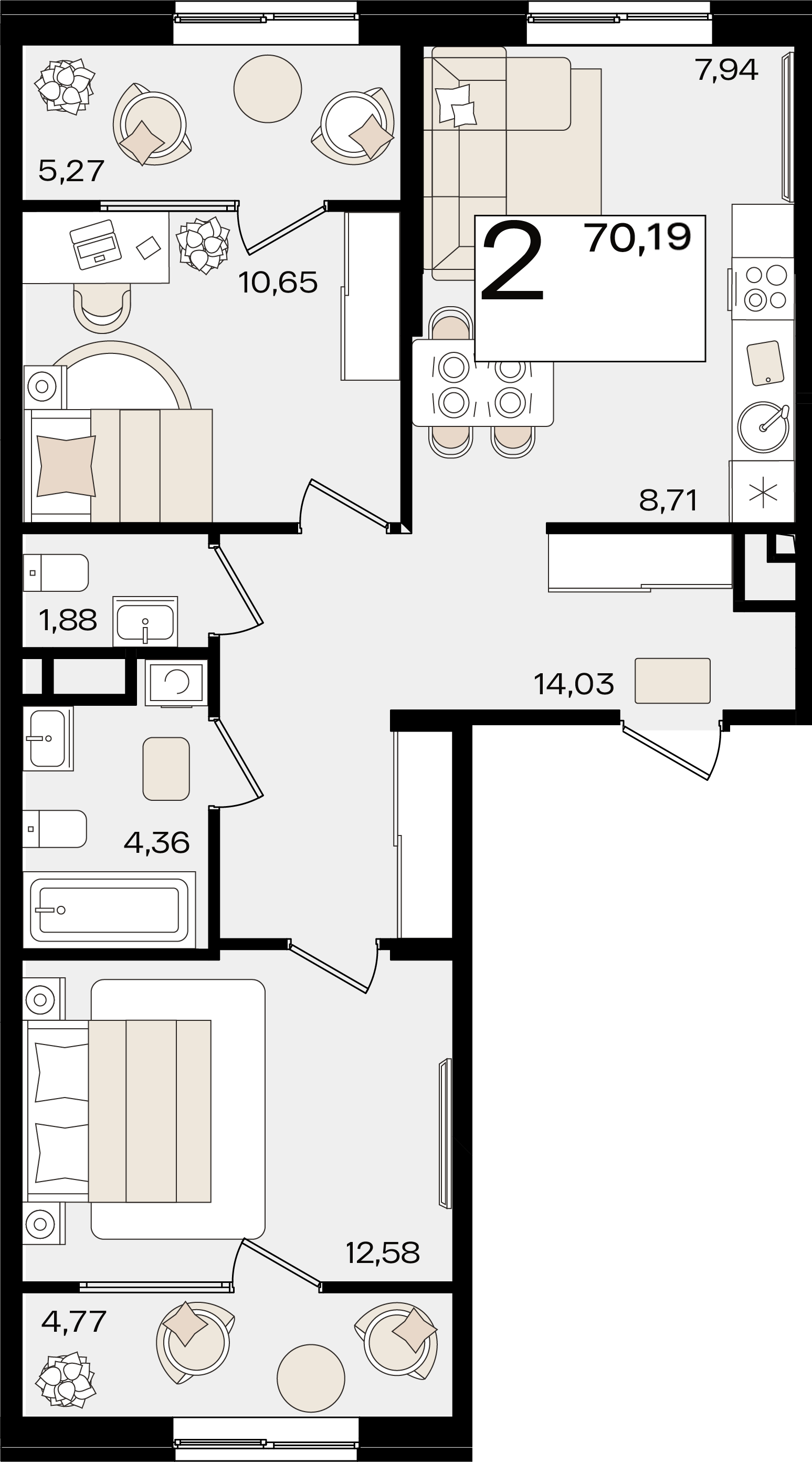 Планировка: 3-комн. квартира 65,2 м²