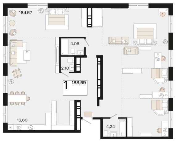 Планировка 1-комнатная 188,58 м²