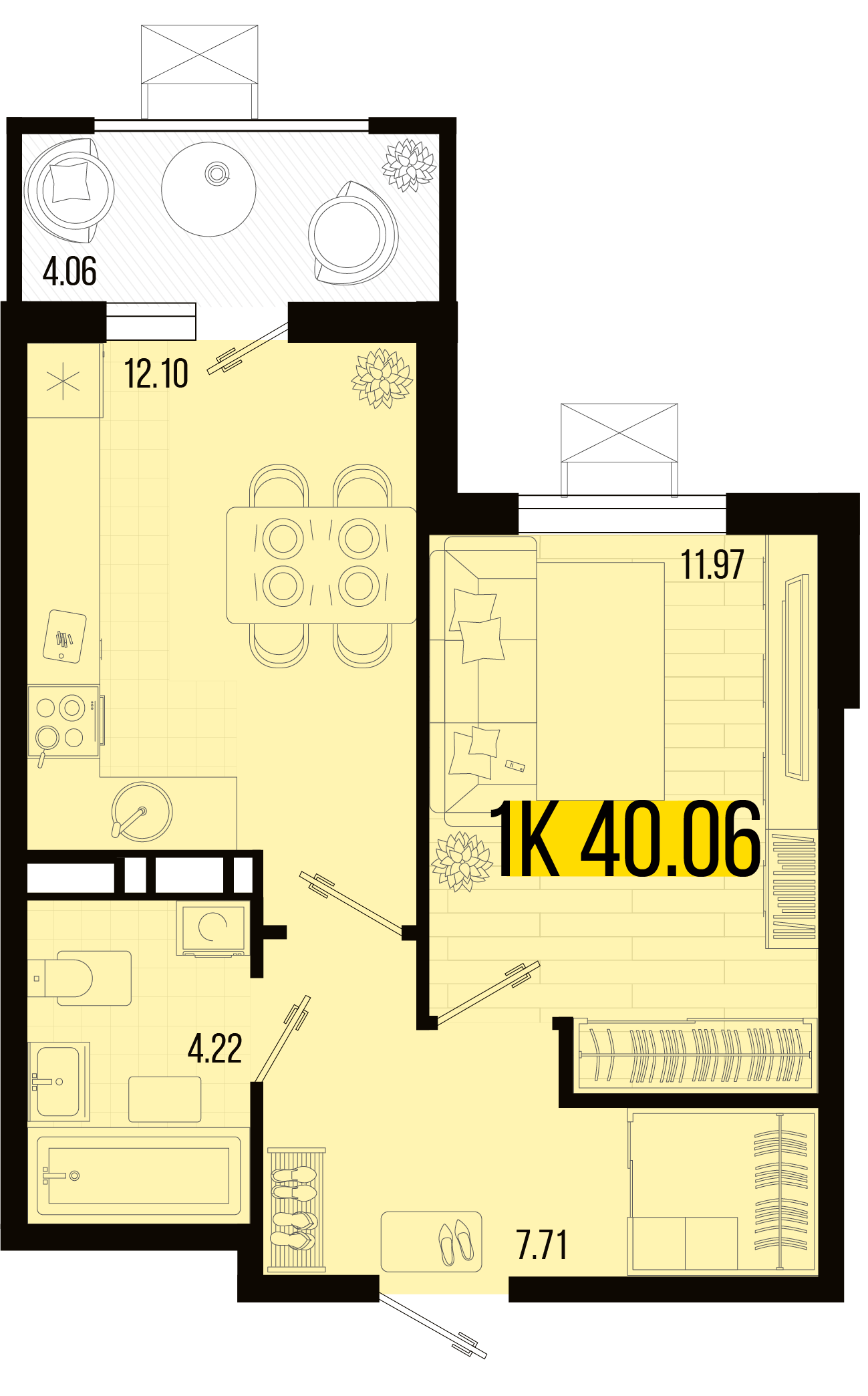 Планировка: 1-комн. квартира 38,5 м²