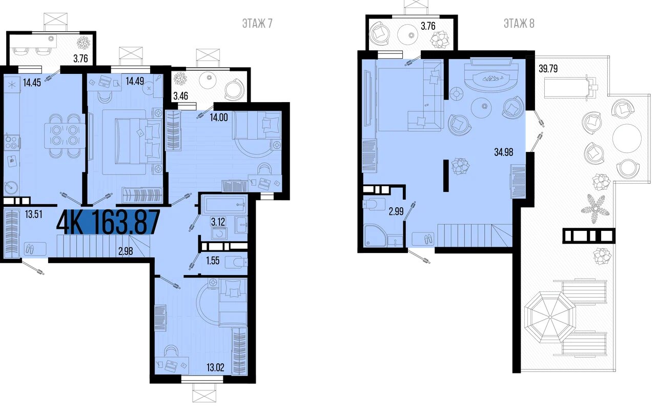 Планировка: 4-комн. квартира 132,9 м²