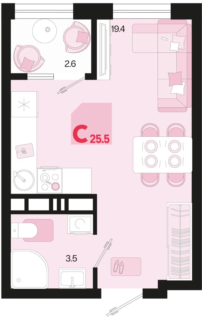 Планировка: Студия 24,2 м²