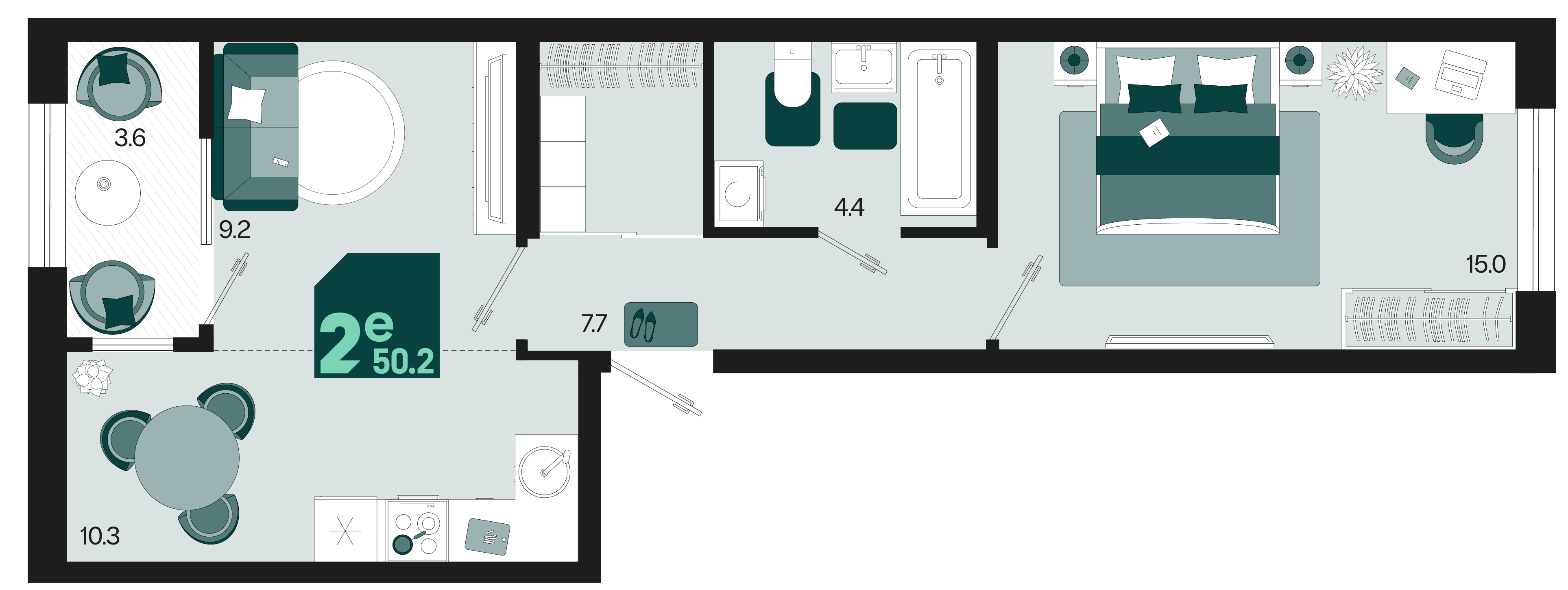 Планировка: 2-комн. квартира 48,4 м²