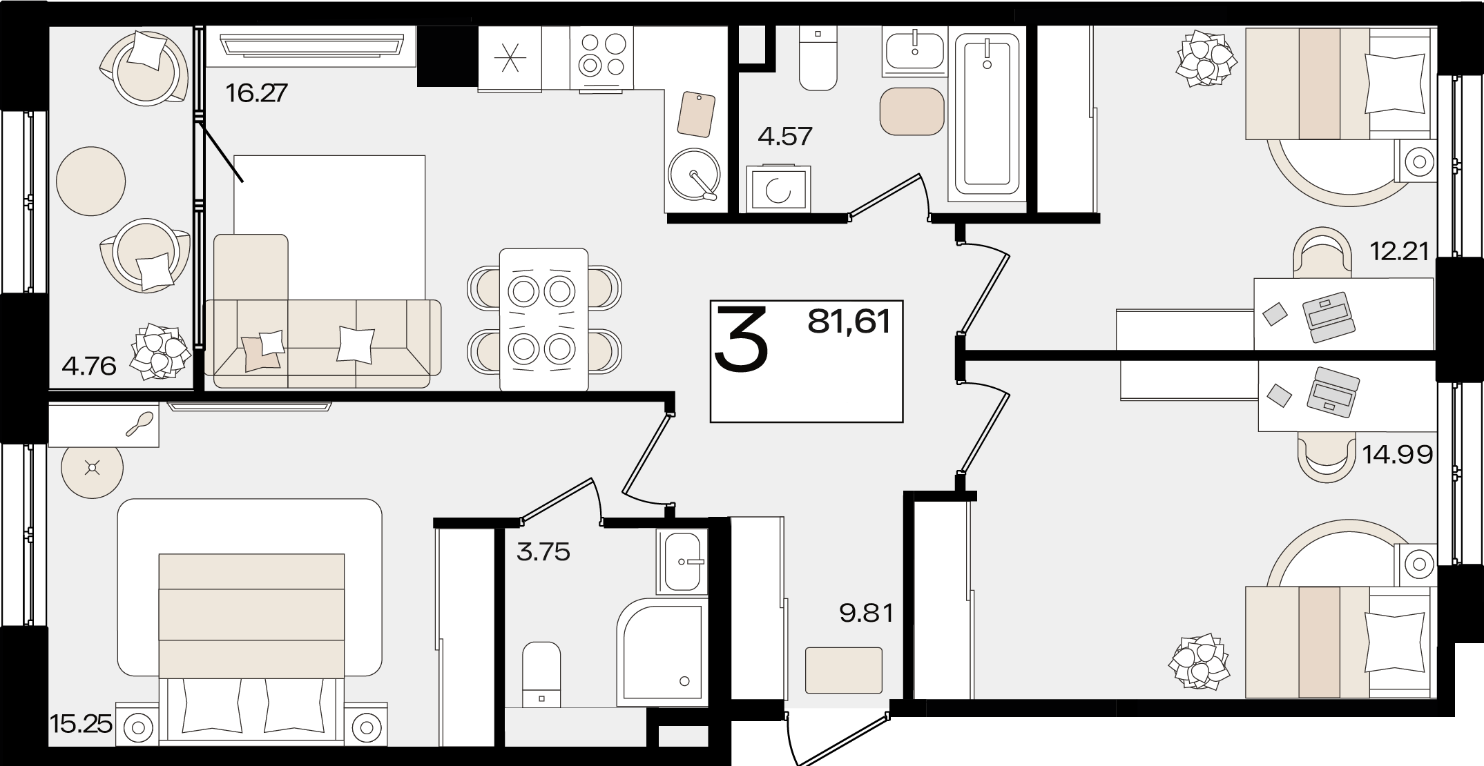 Планировка: 3-комн. квартира 78,3 м²