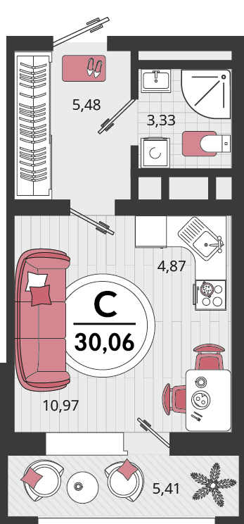 Планировка Студия 26,27 м²