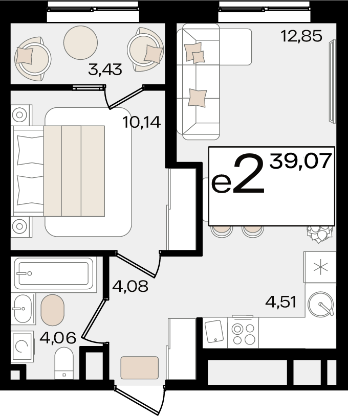 Планировка 2-комнатная 37,3 м²