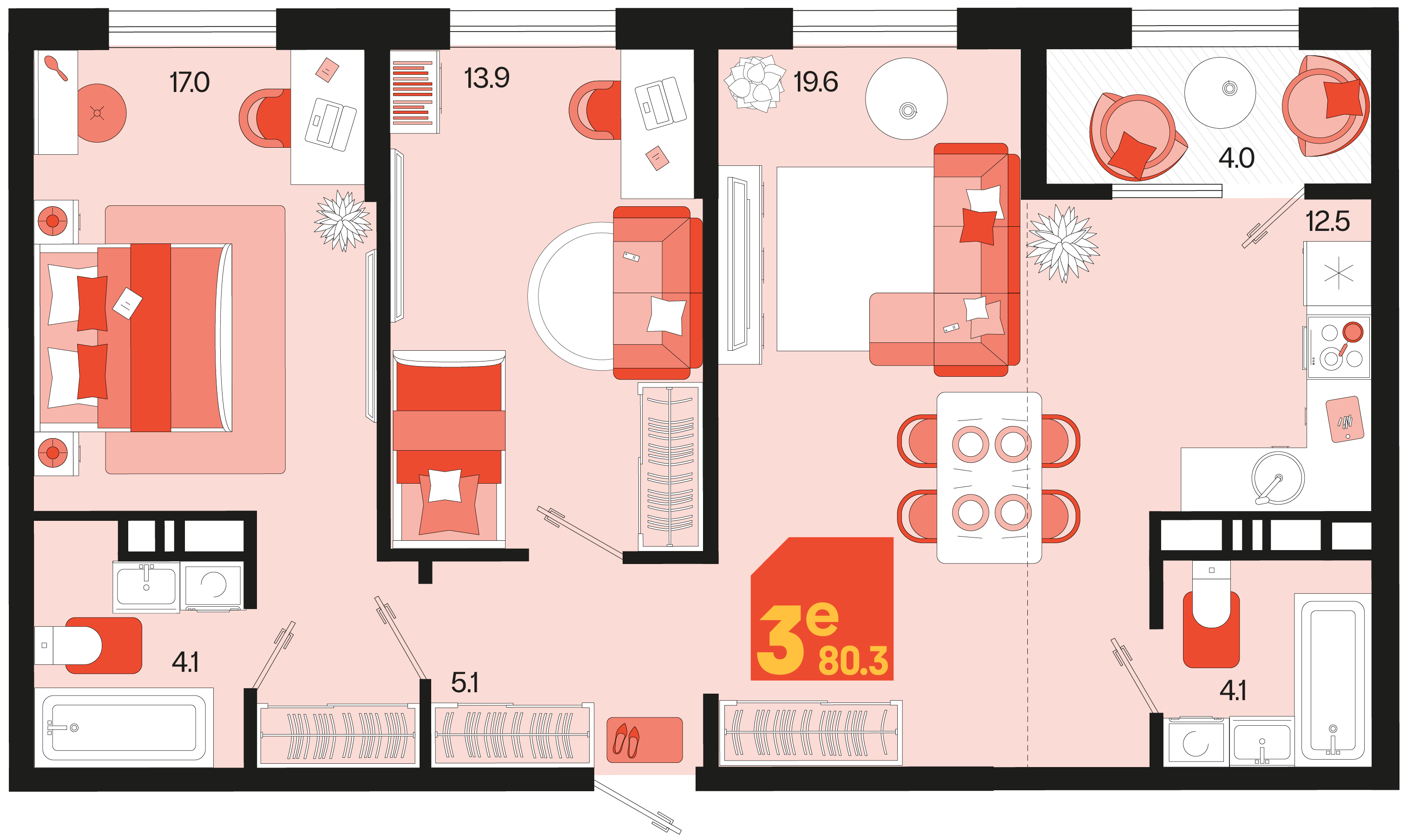 Планировка: 3-комн. квартира 78,3 м²