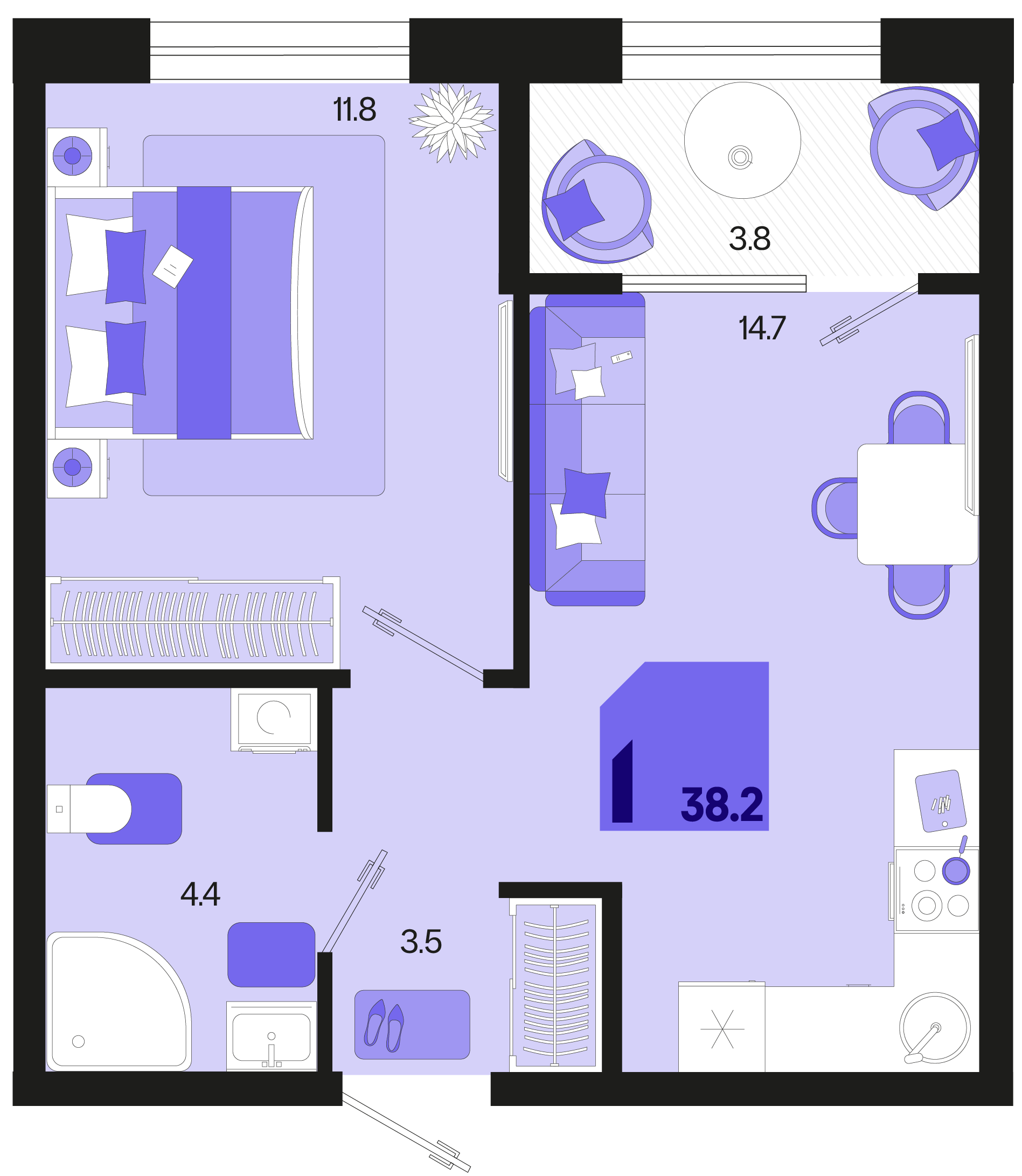 Планировка: 1-комн. квартира 36,3 м²
