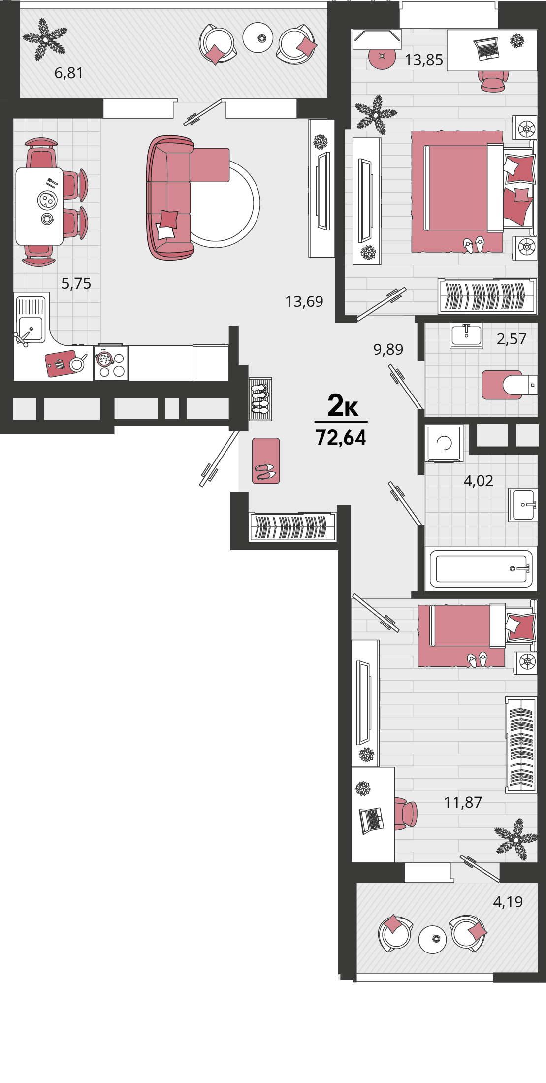 Планировка: 3-комн. квартира 67,2 м²