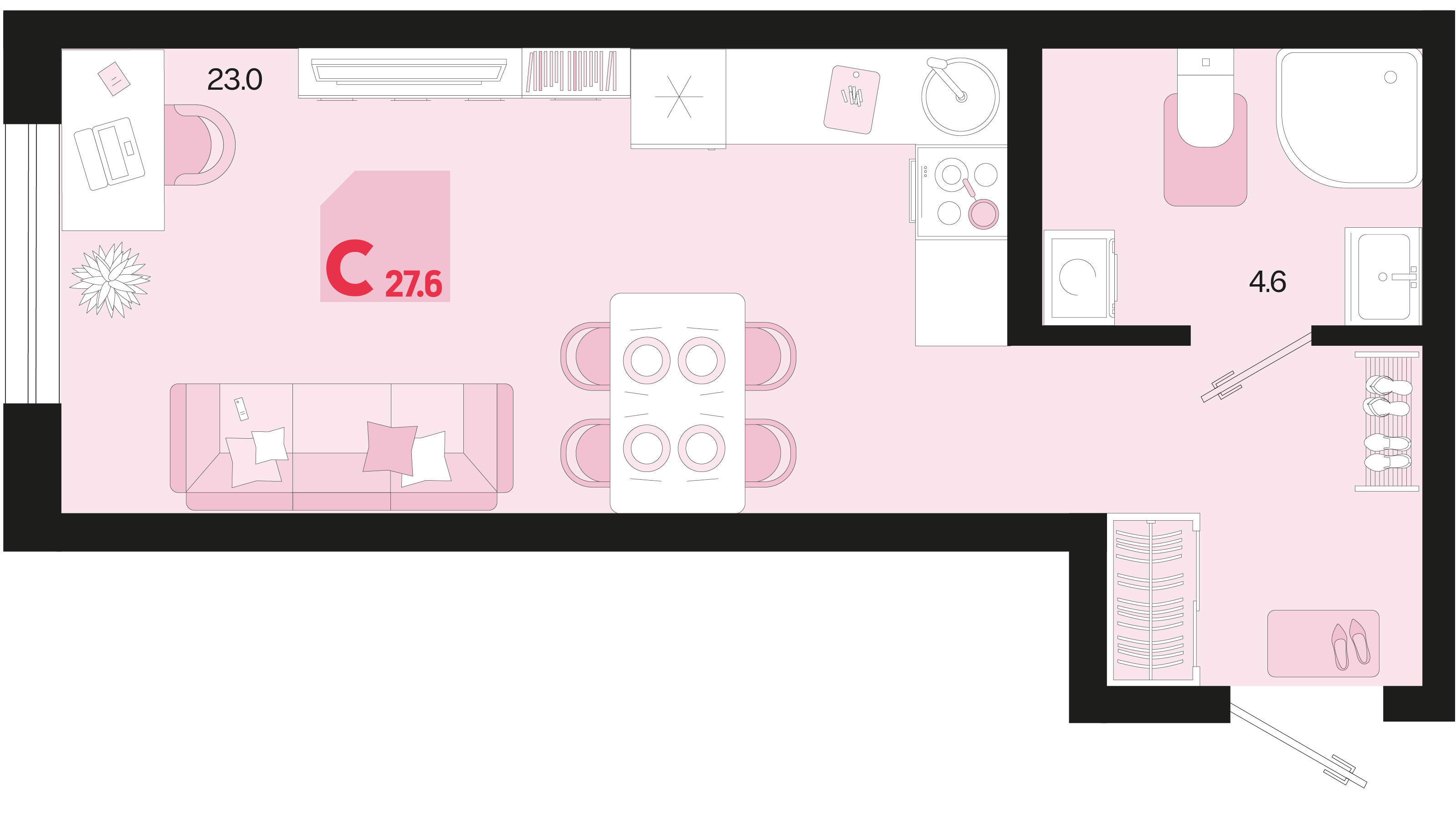Планировка: Студия 27,6 м²