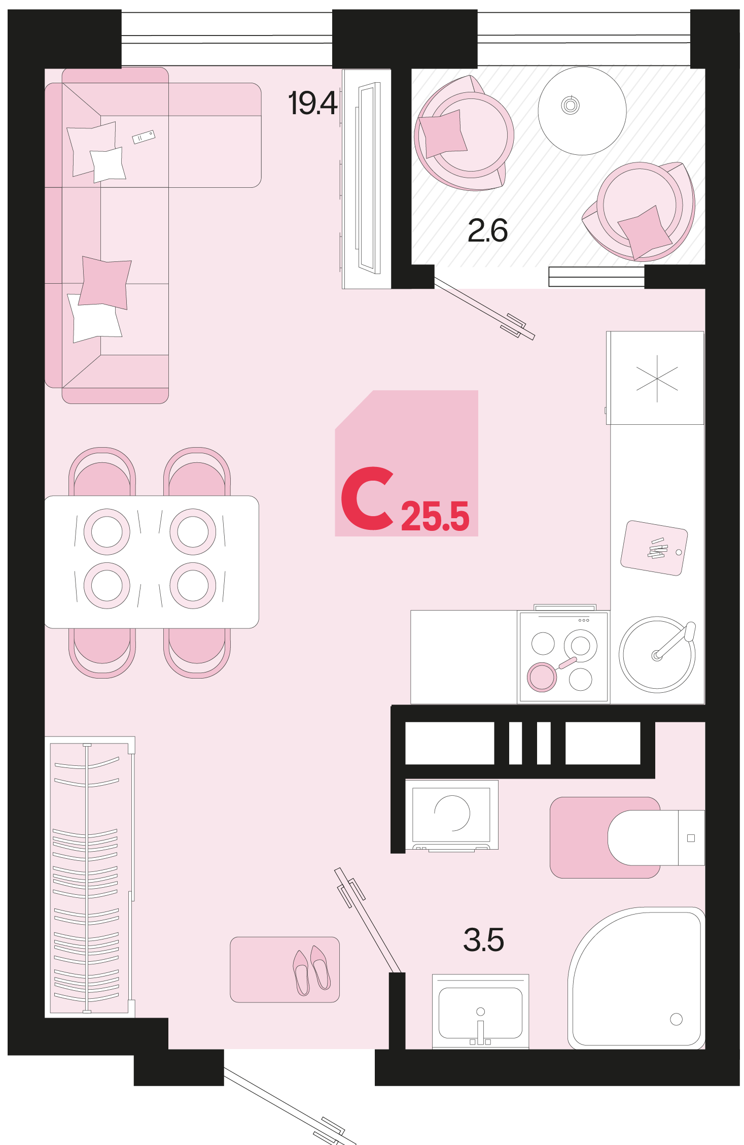 Планировка: Студия 24,2 м²