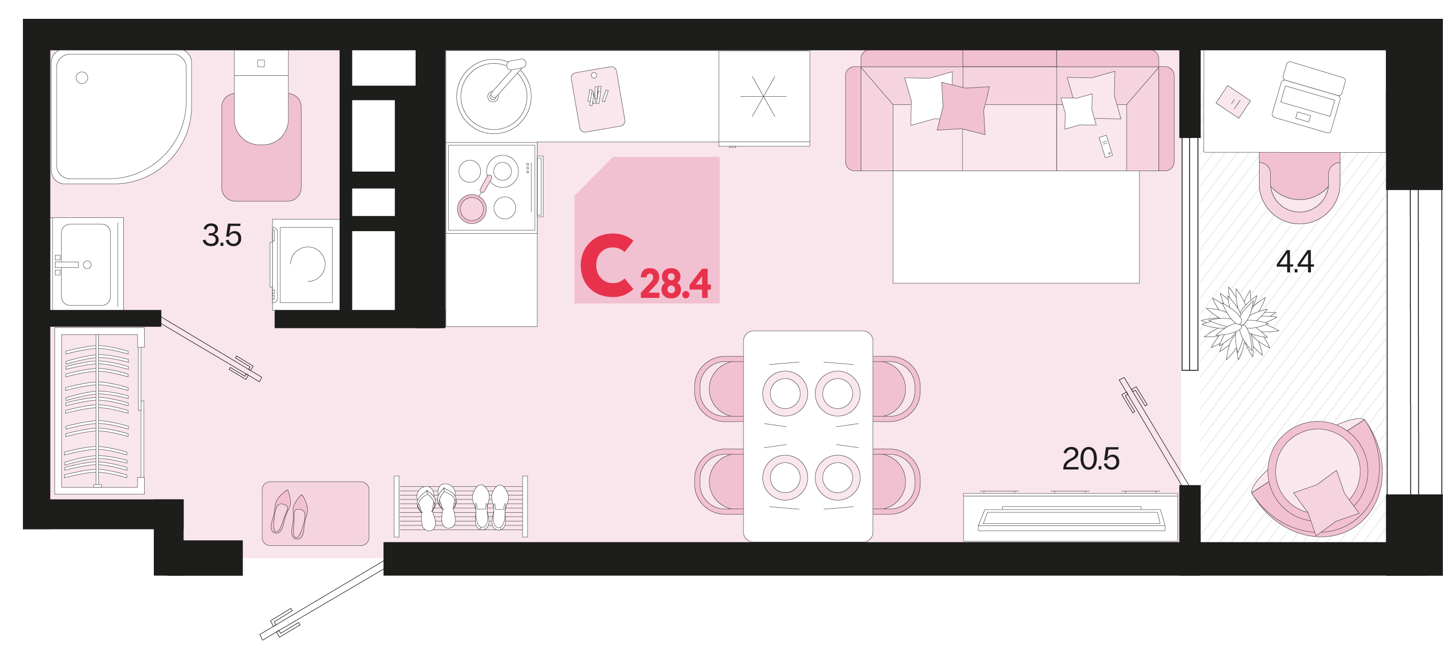 Планировка: Студия 26,2 м²