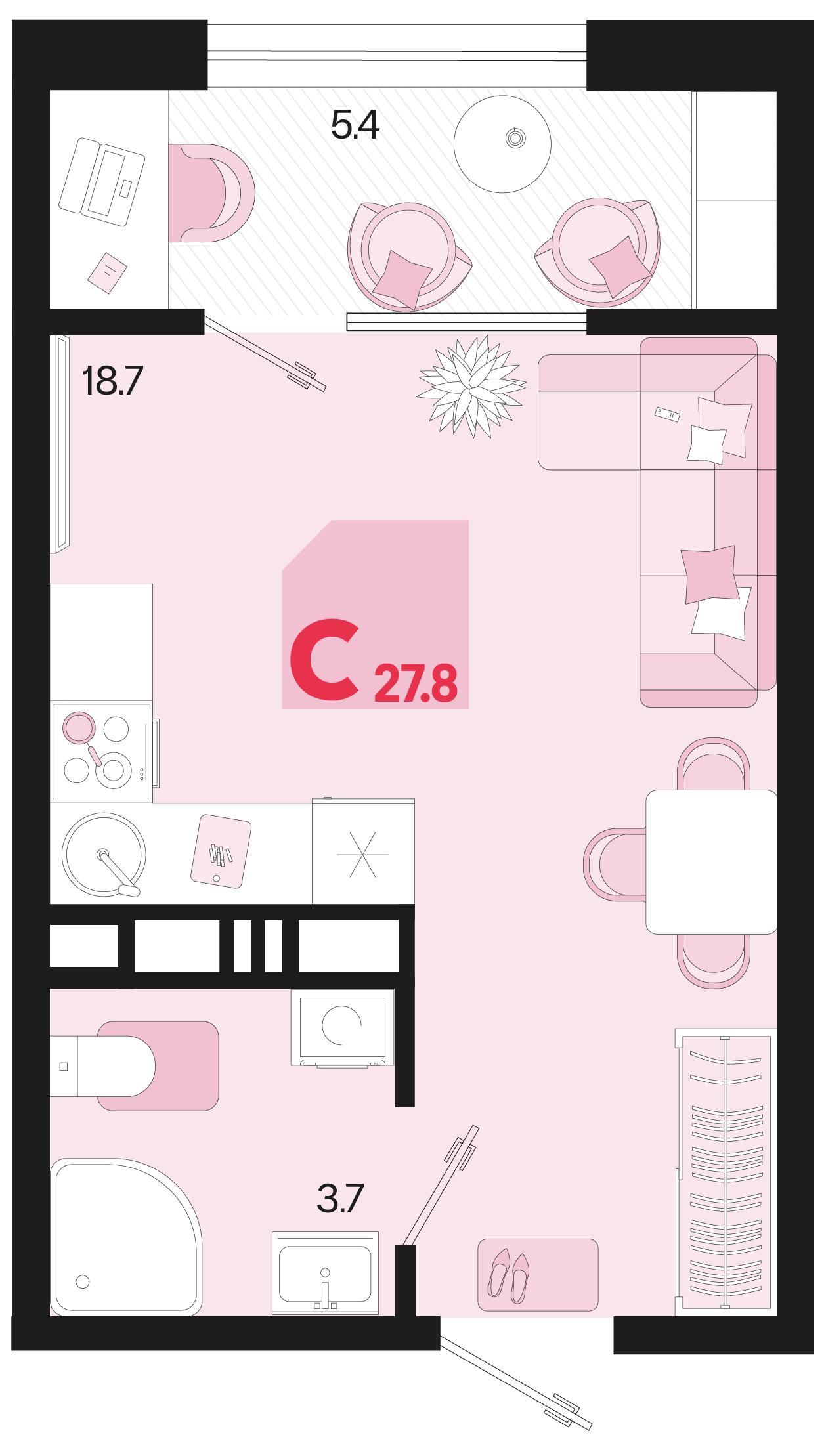 Планировка: Студия 25,1 м²