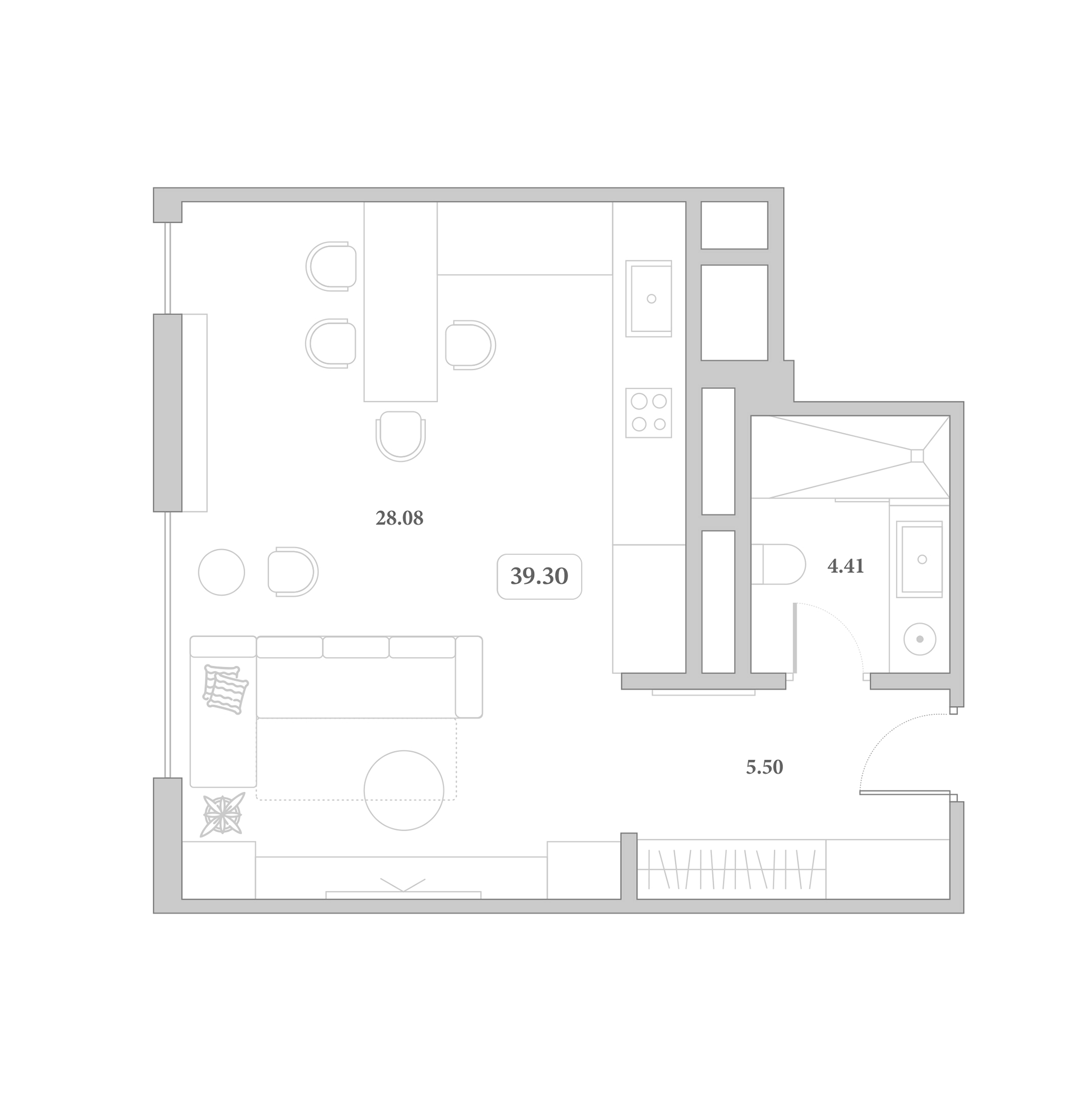 Планировка Студия 39,3 м²