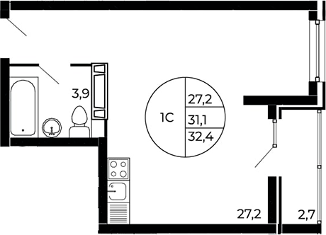 Планировка Студия 32,4 м²