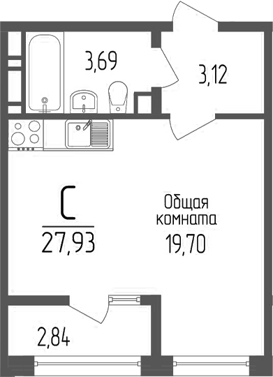 Планировка Студия 27,93 м²