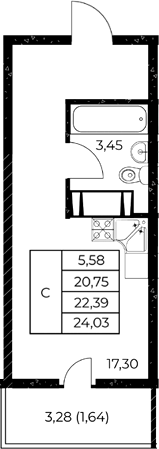Планировка Студия 24,03 м²