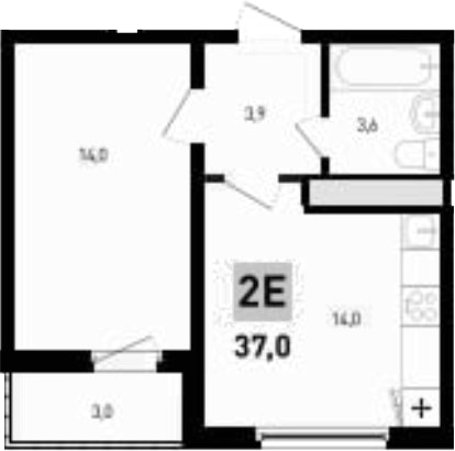 Планировка 2-комнатная 37 м²