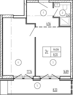 Планировка 1-комнатная 52,84 м²