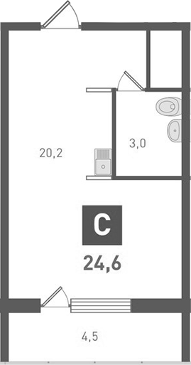 Планировка Студия 25,3 м²