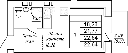 Планировка Студия 22,64 м²