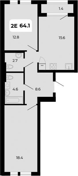 Планировка 3-комнатная 64,1 м²