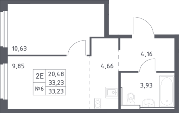 Планировка 2-комнатная 33,23 м²