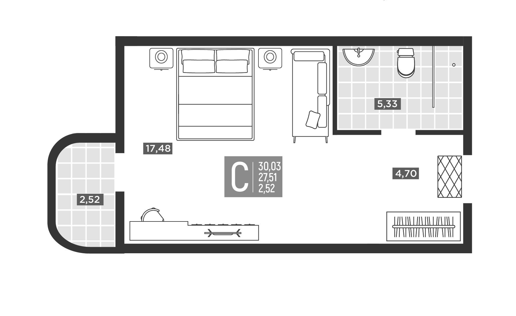 Планировка Студия 30,03 м²