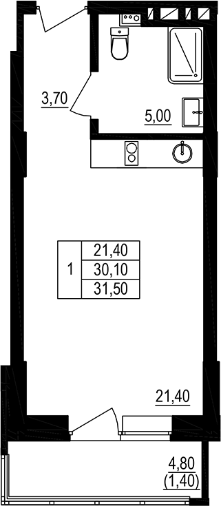 Планировка Студия 35,7 м²