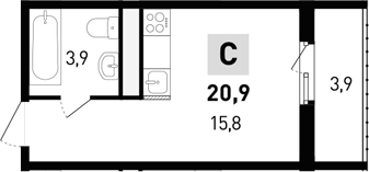 Планировка Студия 20,9 м²