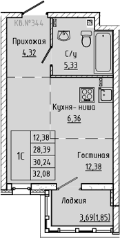 Планировка Студия 30,24 м²
