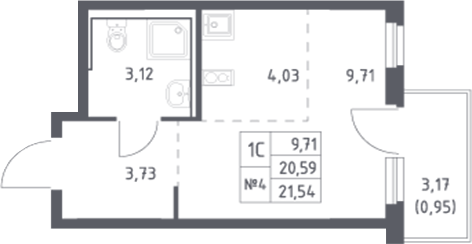 Планировка Студия 21,54 м²