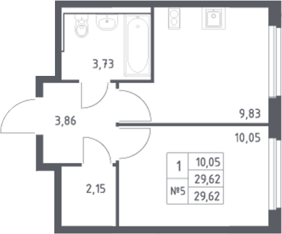 Планировка 1-комнатная 29,62 м²