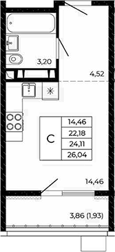Планировка Студия 26,04 м²