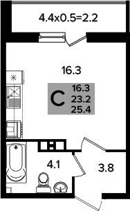 Планировка: Студия 24,9 м²