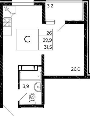 Планировка Студия 31,5 м²