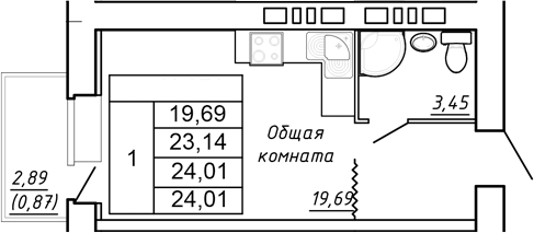 Планировка Студия 24,01 м²
