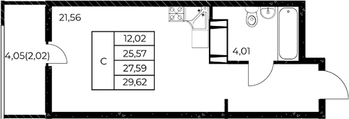 Планировка Студия 29,62 м²