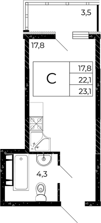 Планировка Студия 23,1 м²