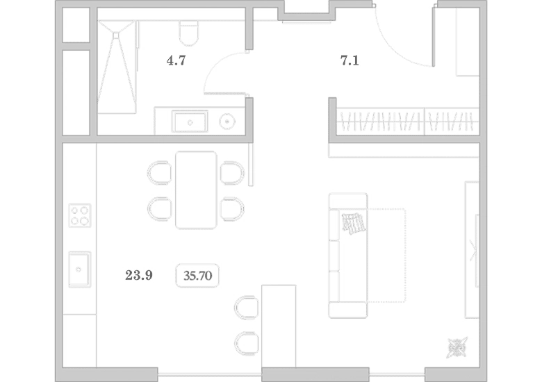 Планировка Студия 35,7 м²