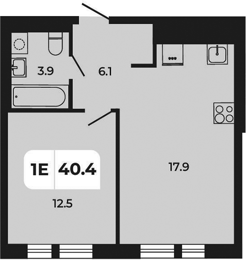 Планировка 2-комнатная 40,4 м²