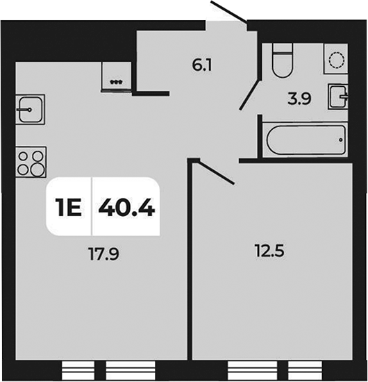 Планировка 2-комнатная 40,4 м²