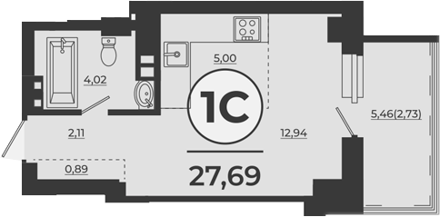 Планировка Студия 27,23 м²