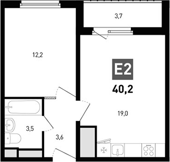 Планировка 2-комнатная 40,2 м²